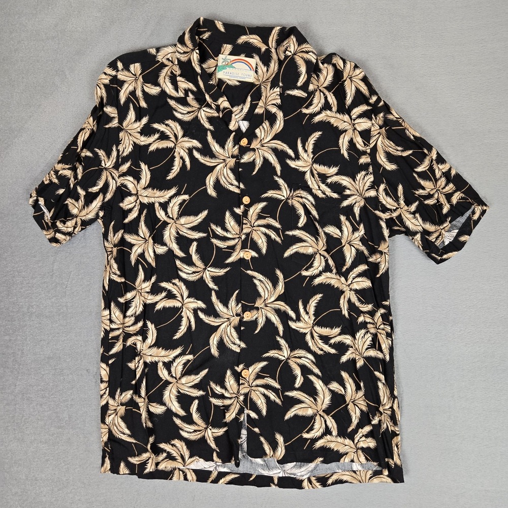 Paradise Found Hawaiian Shirt Mens Medium Typhoon Palm Rayon Aloha Beach USA